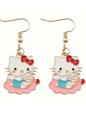 Hello Kitty Cupid Earrings Enamel Love Arrow Sanrio Dangle Emo Scene Rave Trendy